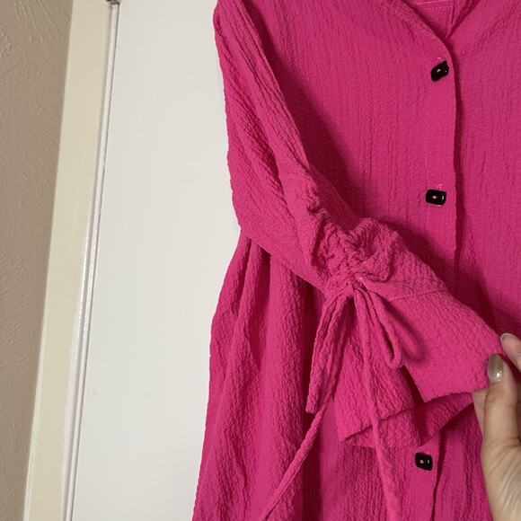 IC by connie K hot pink button down tunic shirt gauze top medium - Picture 3 of 5